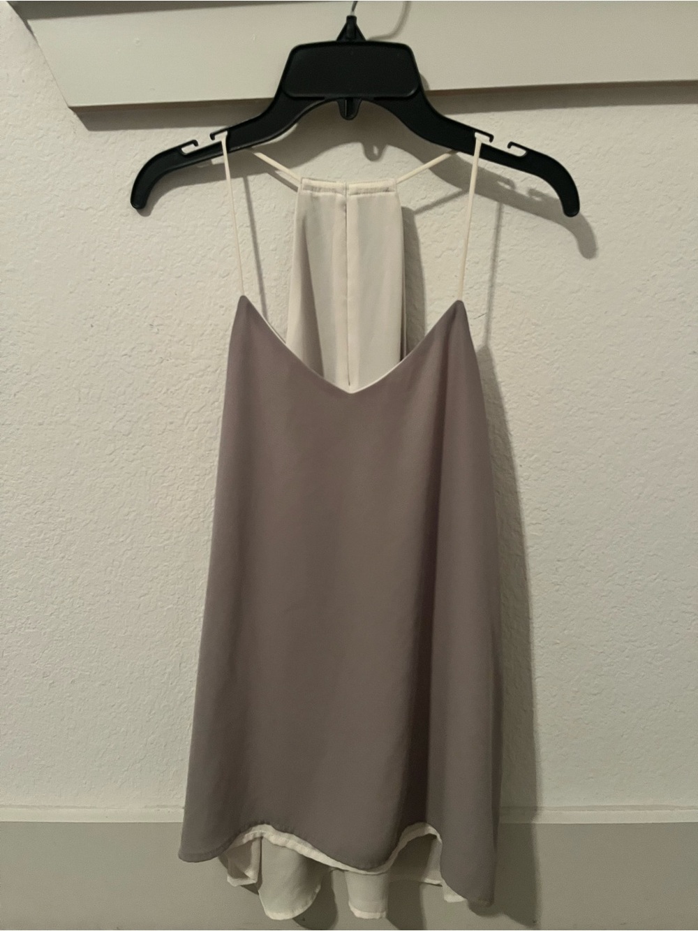 Satin Spaghetti-Strap Layered Slip Dress in Taupe and Ivory